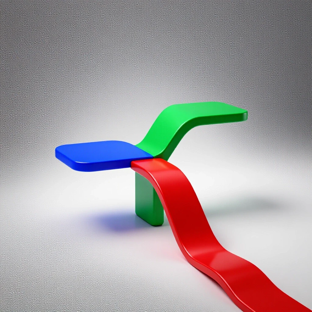 Glossy colored platforms showing branching paths to a higher platform over a bright white background
