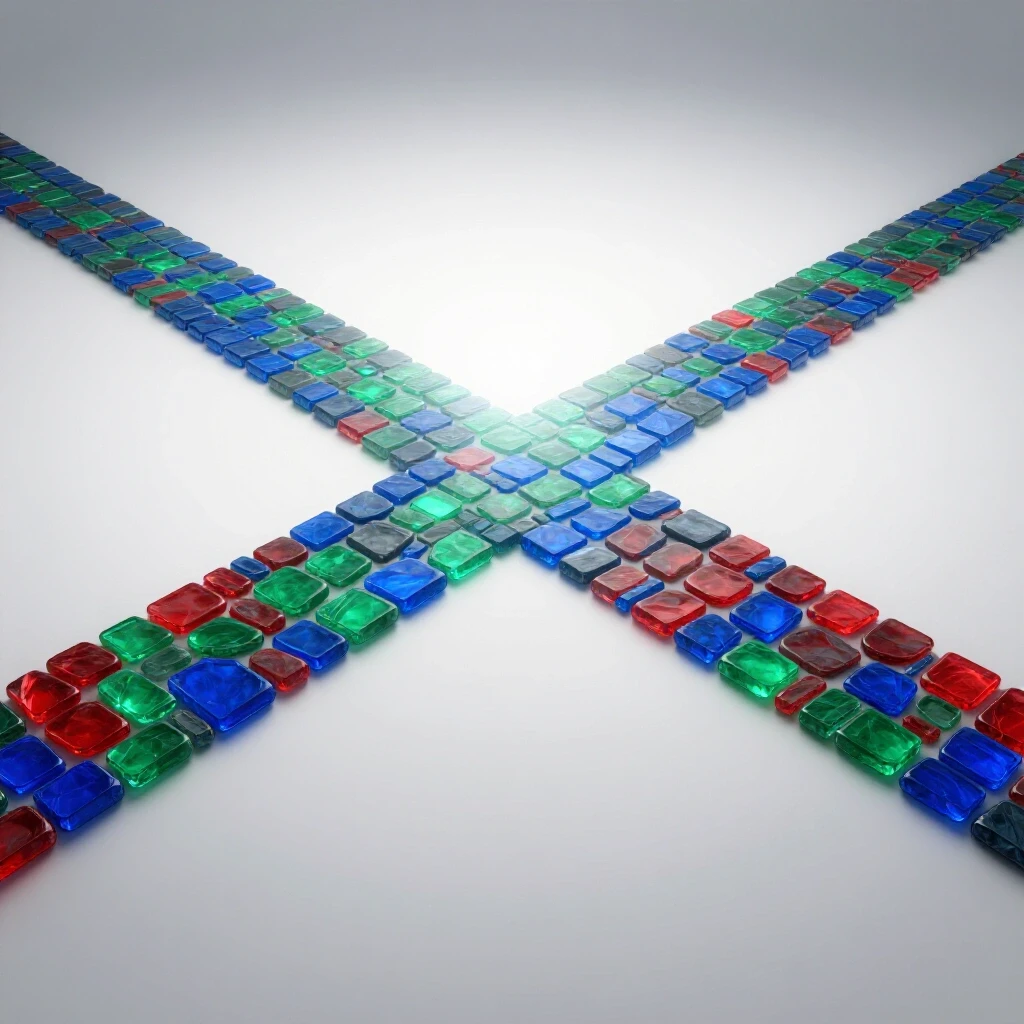 Vivid crossroads with glowing colorful stepping stones leading to a bright horizon, contrasting faded path diverging away.