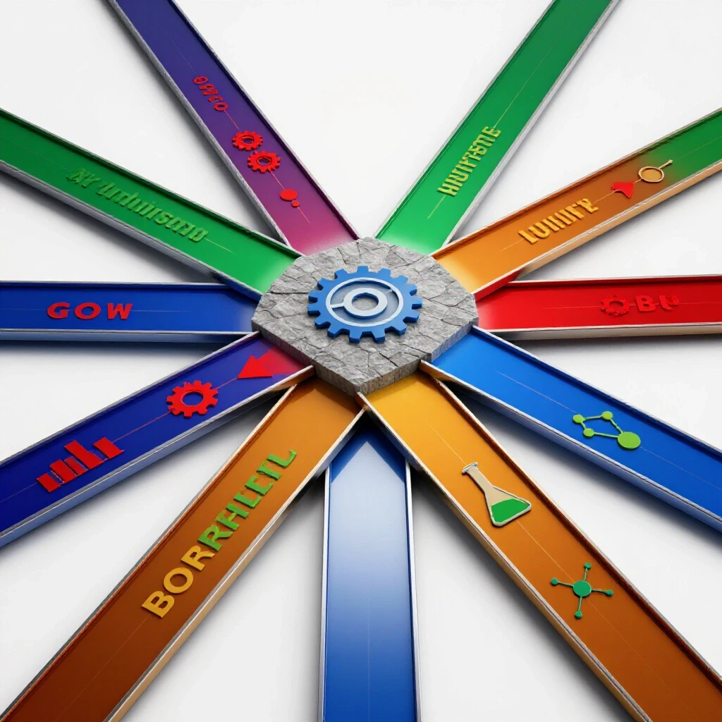 Dynamic crossroads with upward paths symbolizing academic fields, set against a bright illuminated background.