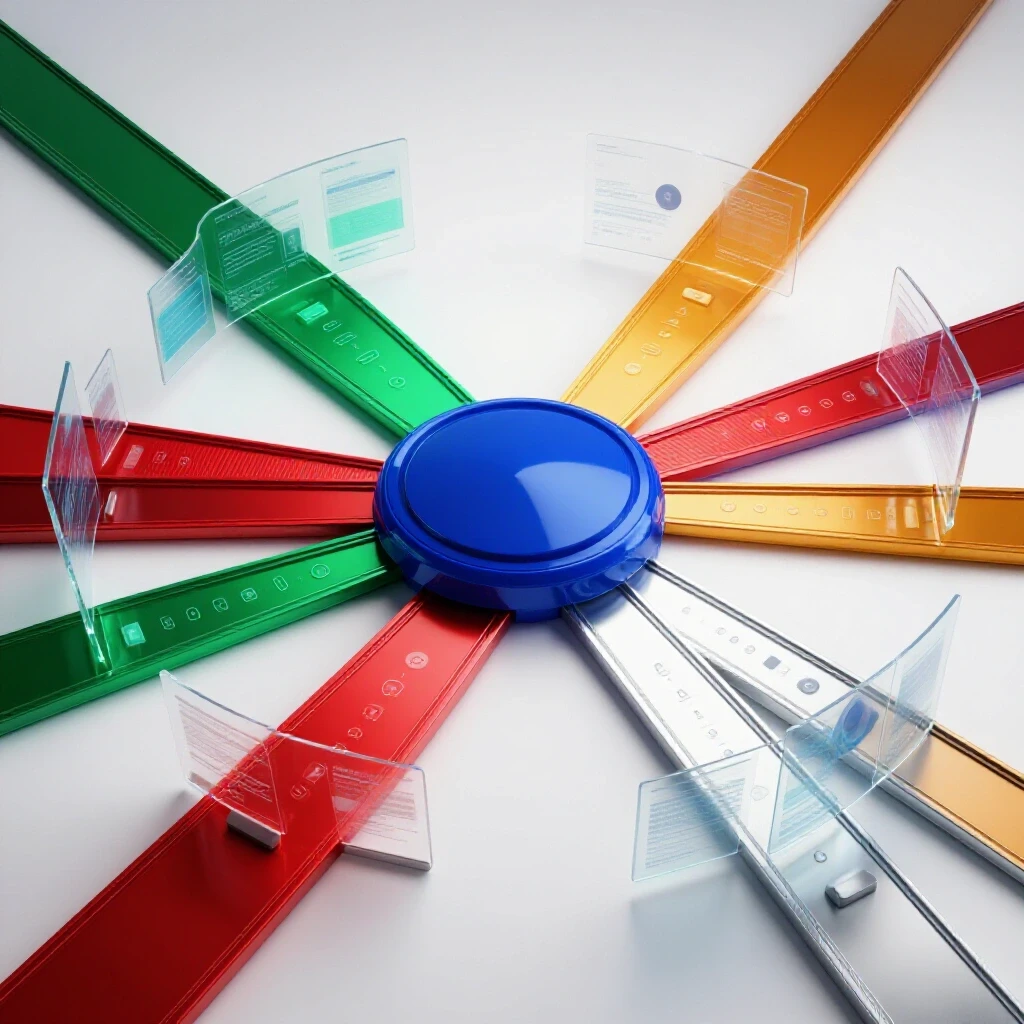 Vivid crossroads with colorful, modern digital pathways branching from a central hub, symbolizing UX career choices.