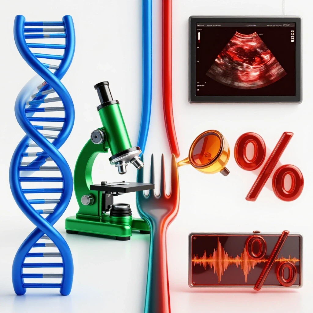 Vivid forked career path featuring bold biology icons merging into rich sonography symbols on a bright white background.