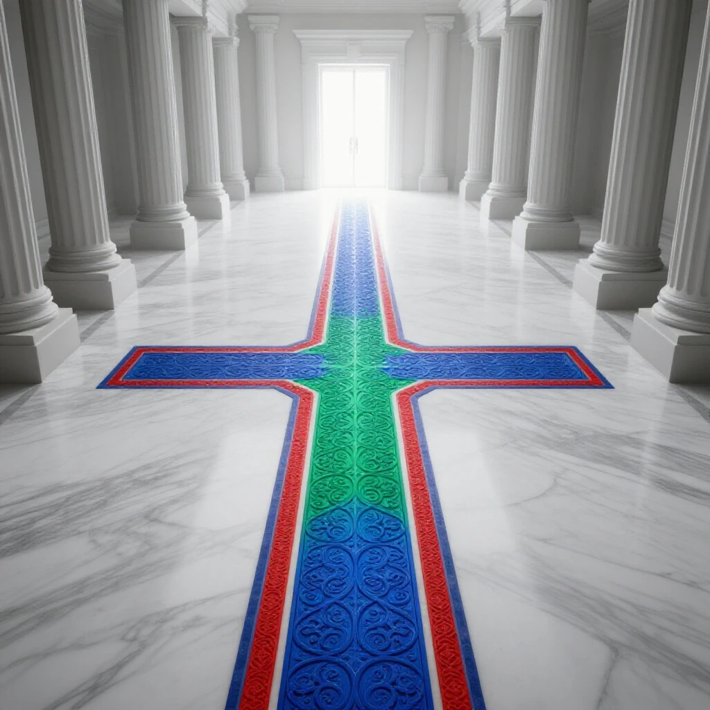 A crossroads in a grand academic hallway with one path glowing invitingly and another fading into mist, symbolizing a pivotal grad school decision.