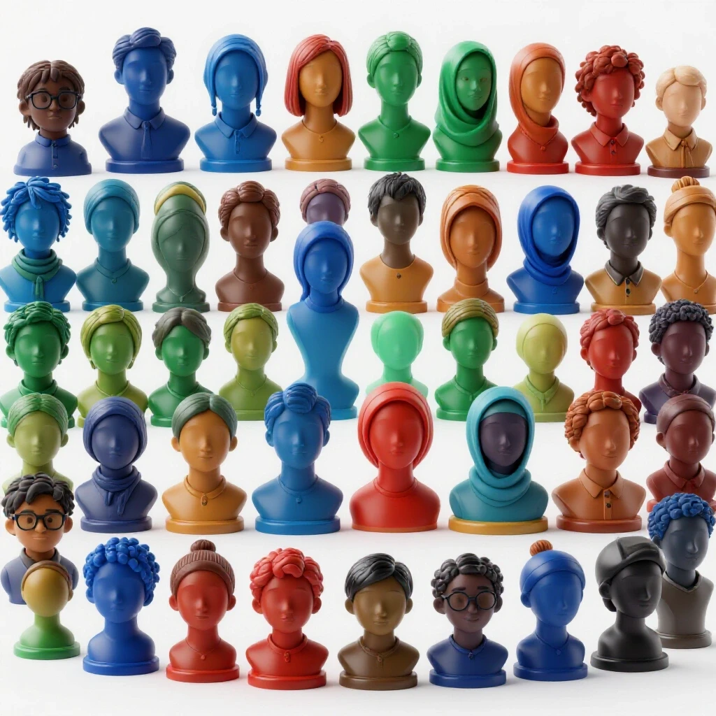 A luminous classroom scene featuring a sequence of vibrant student busts morphing across generations, using bold deep colors and smooth gradient transitions to represent evolving classroom demographics.