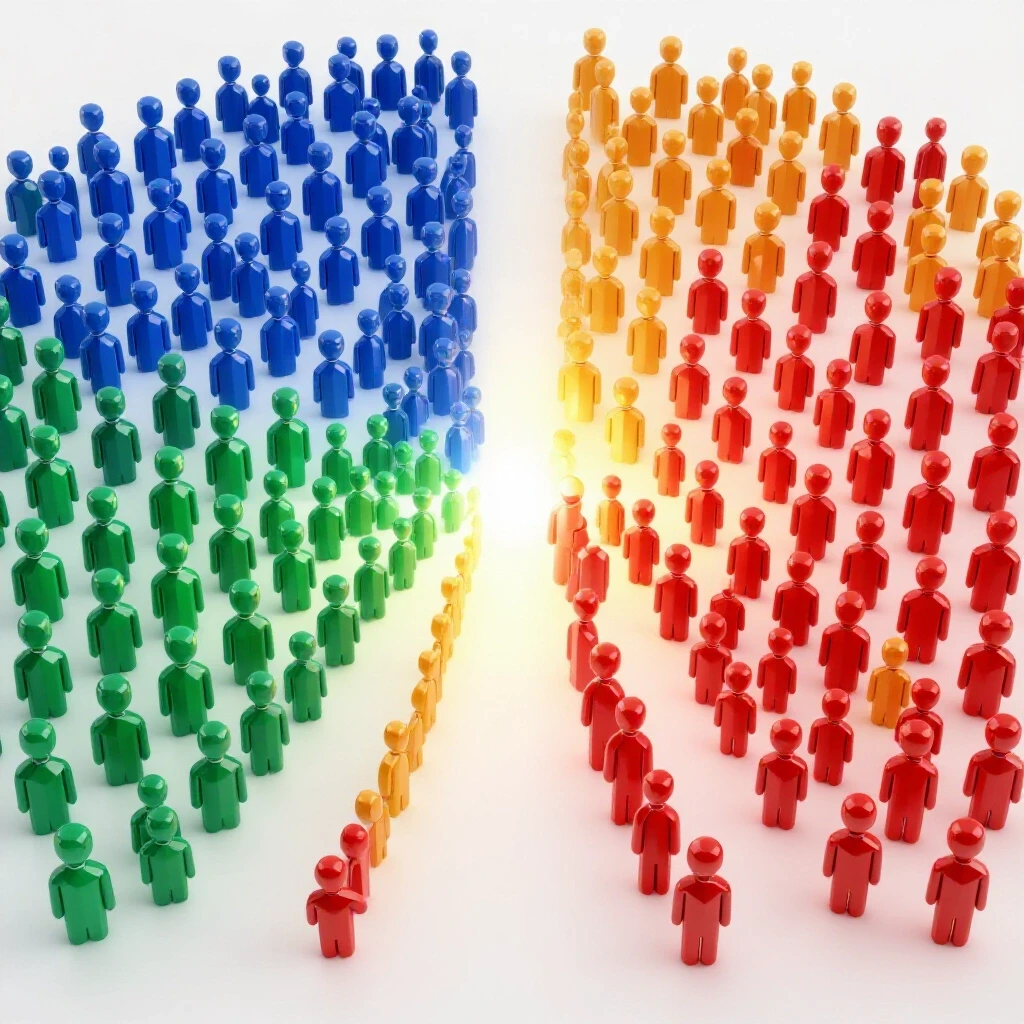 Group of colorful student icons narrowing from many to few along a bright, widening pathway symbolizing cohort size impact