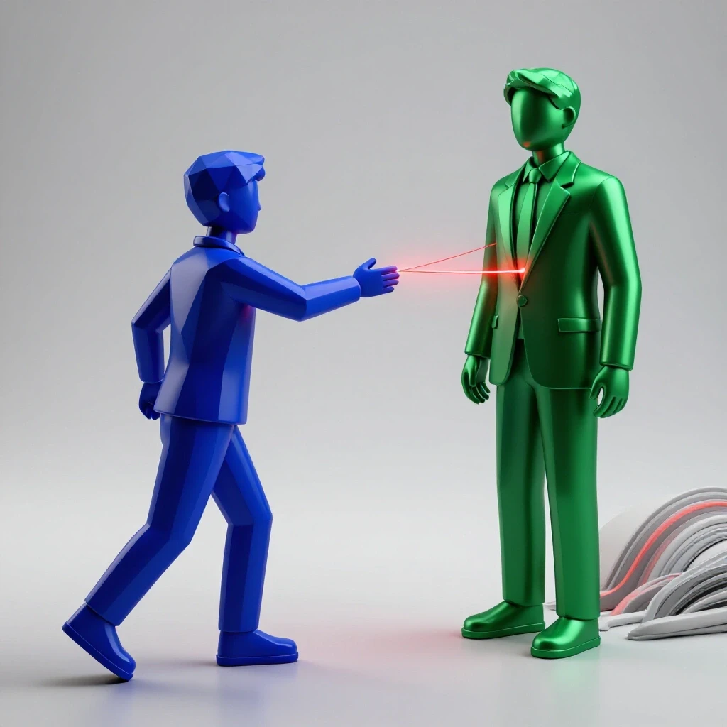 A blue student silhouette reaches out across a digital gap toward a green professor, glowing lines connect them.
