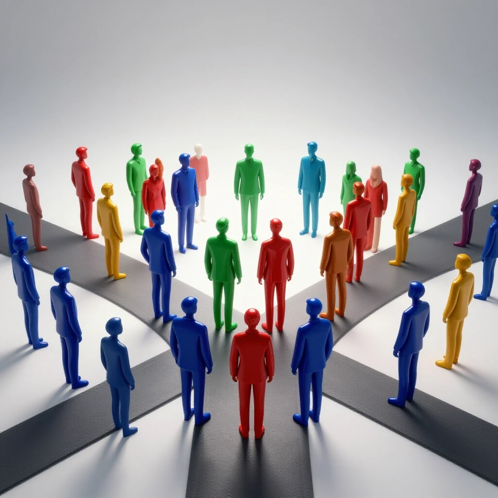 Glossy, colorful student figures stand together at a crossroads, united toward a bright academic horizon.