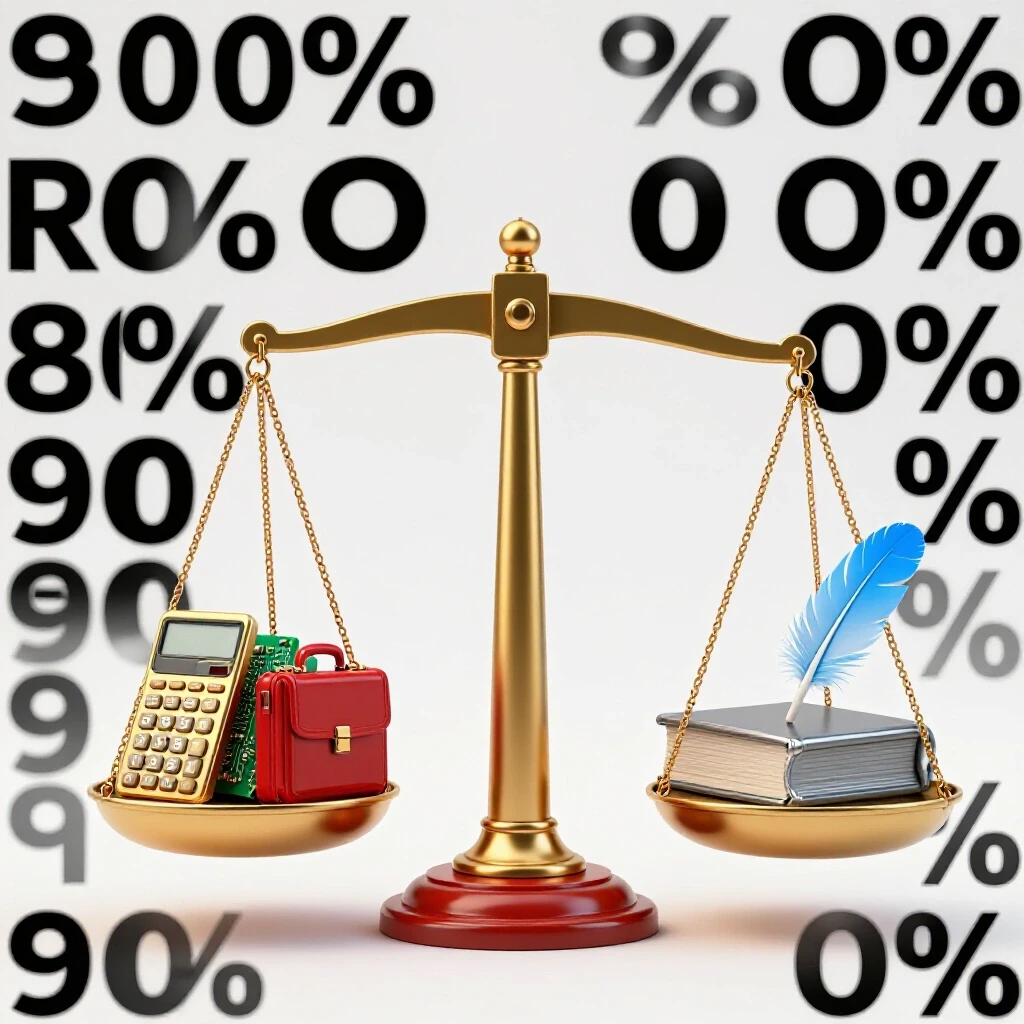 A balanced scale with vibrant, symbolic objects representing different college majors, contrasting value and payoff.