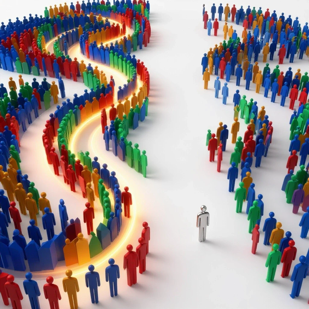 Vivid split scene contrasting a vibrant, connected college group path with a solitary, isolated pathway