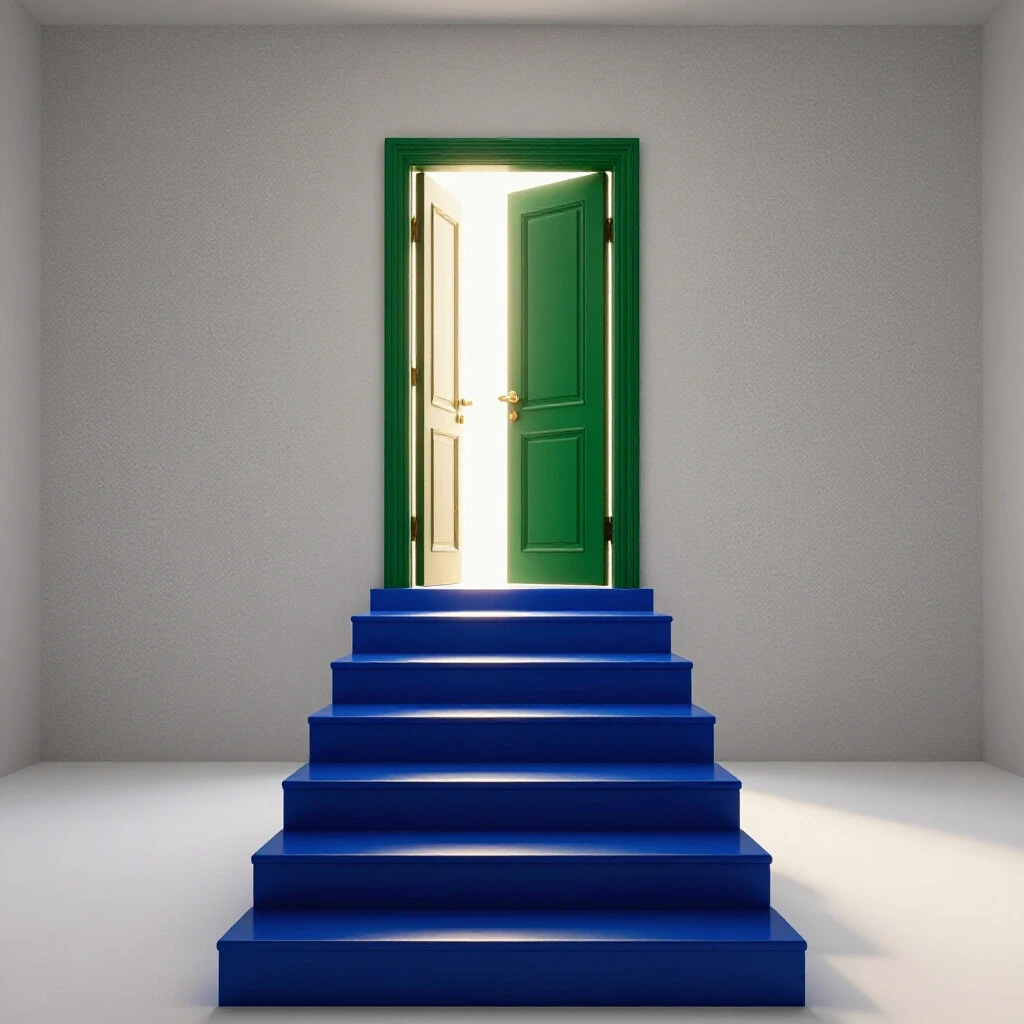 Staircase leading to a glowing open door, symbolizing opportunity and conditional admission journey
