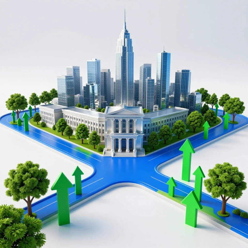 A glossy crossroads splits toward a traditional campus and a modern city skyline, with vibrant arrows and growing trees symbolizing evolving career opportunities.