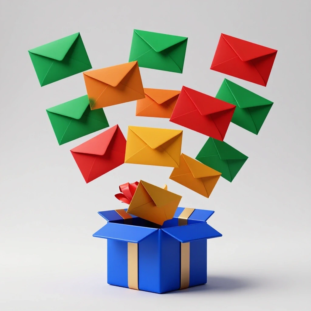 A vibrant gift box at the center transforms into colorful envelopes, symbolizing shifting financial aid offers.