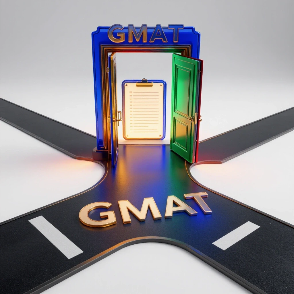 Two vivid diverging paths at a crossroads, one leading to a glowing exam sheet gate, the other through a colorful open doorway.