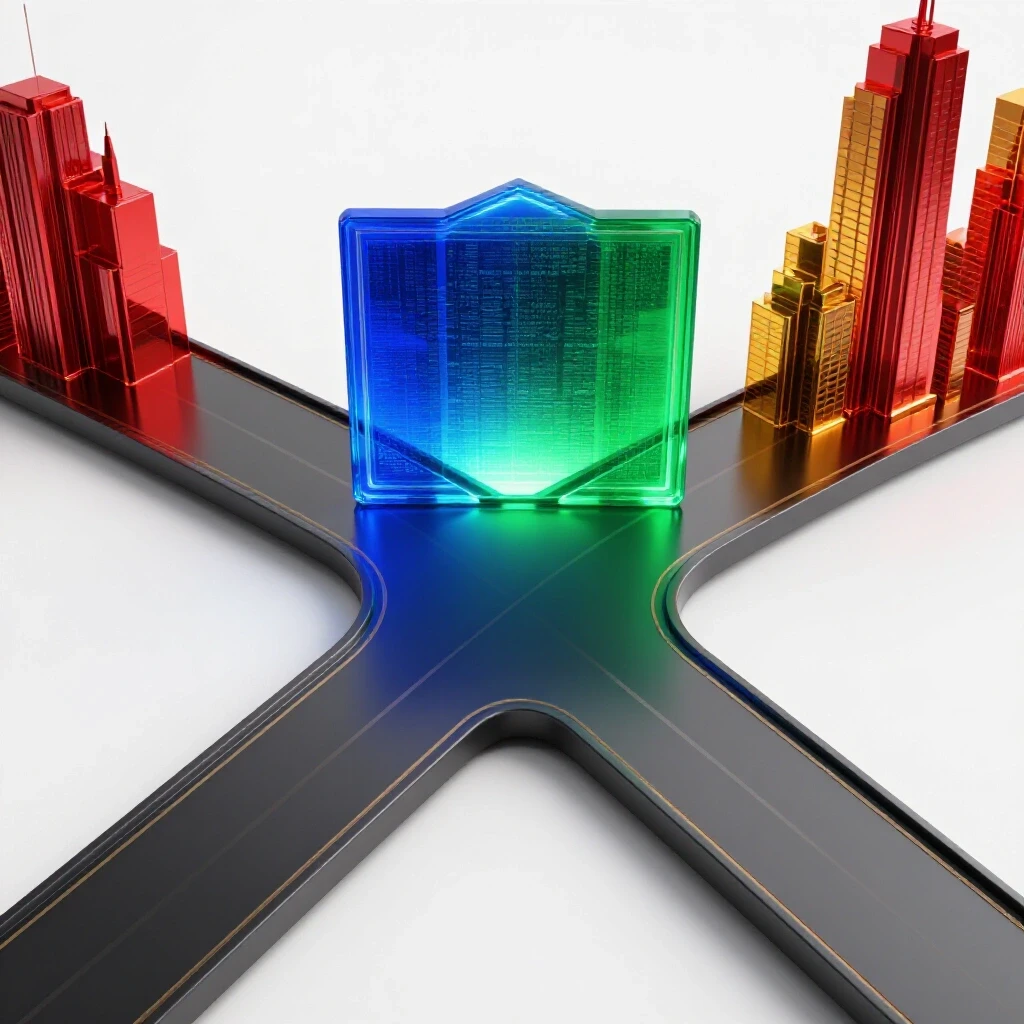 A crossroads with a glossy digital certificate on one path and a vibrant city skyline on the other, symbolizing career choices.