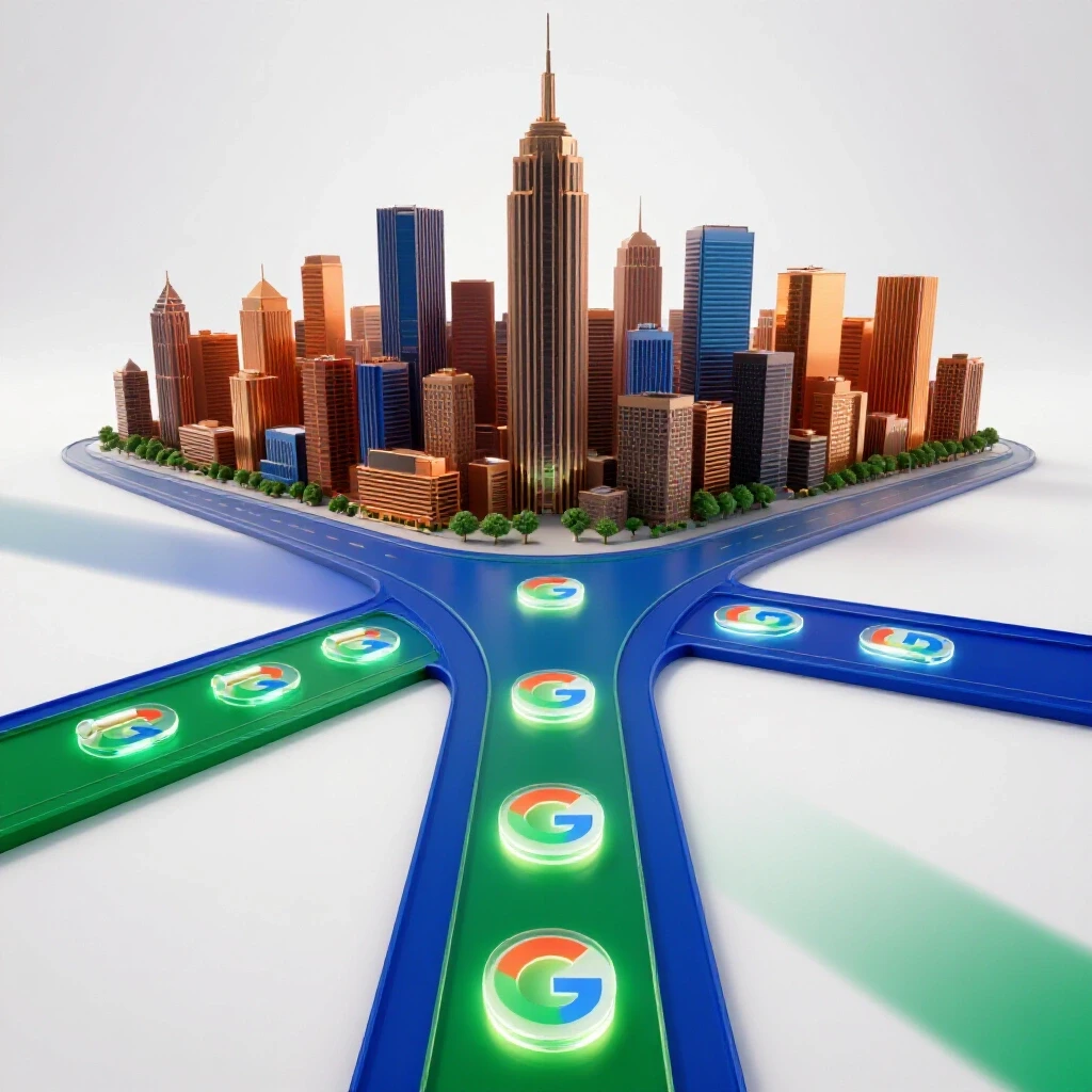 At a bright crossroads, vibrant pathways split toward a cityscape with glowing certificate icons and into uncertainty.