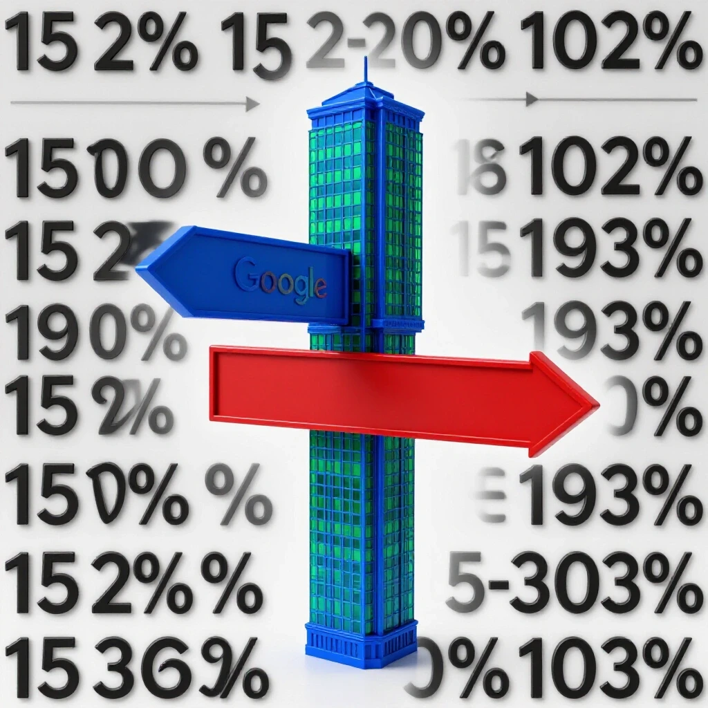A crossroads signpost points to Google headquarters in vivid blue and green and away from a red diploma, symbolizing career choices.
