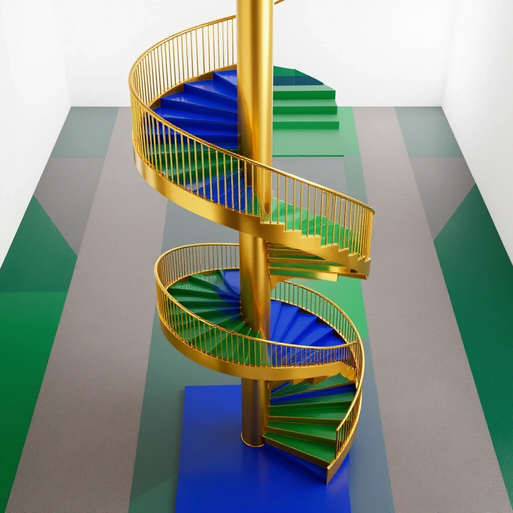 Golden spiraling staircase rises above flat paths on bright white background, symbolizing honors program benefits.