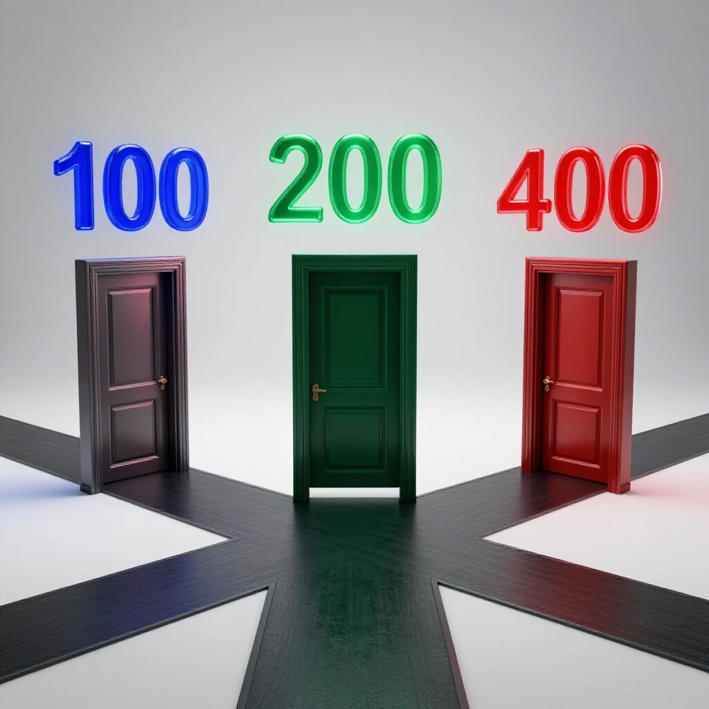 Vivid 3D crossroads with glowing numbered doorways in bold colors on a bright illuminated background