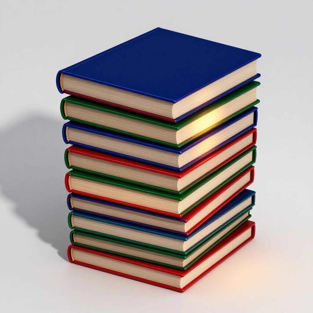Stack of journals on a bright white background, some casting ominous shadows while others glow warmly, illustrating the contrast between trustworthy and predatory publications.