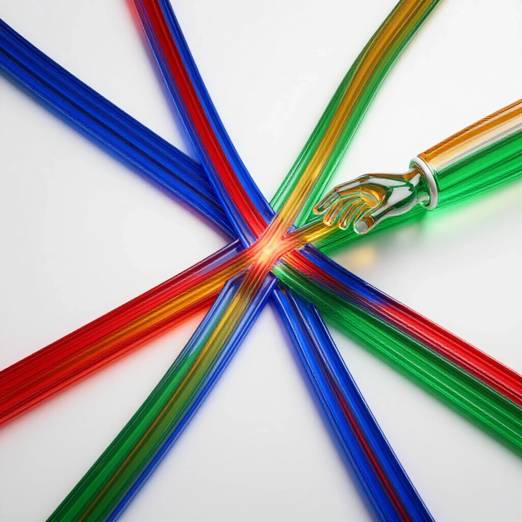A luminous studio scene featuring glowing pathways branching from a mentor's hand onto a crossroads, in vibrant colors.