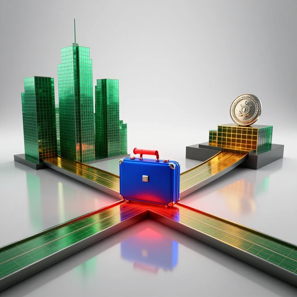 Two vivid paths diverge on a bright background, featuring a bold briefcase and glowing project plan, symbolizing career advancement with certification.