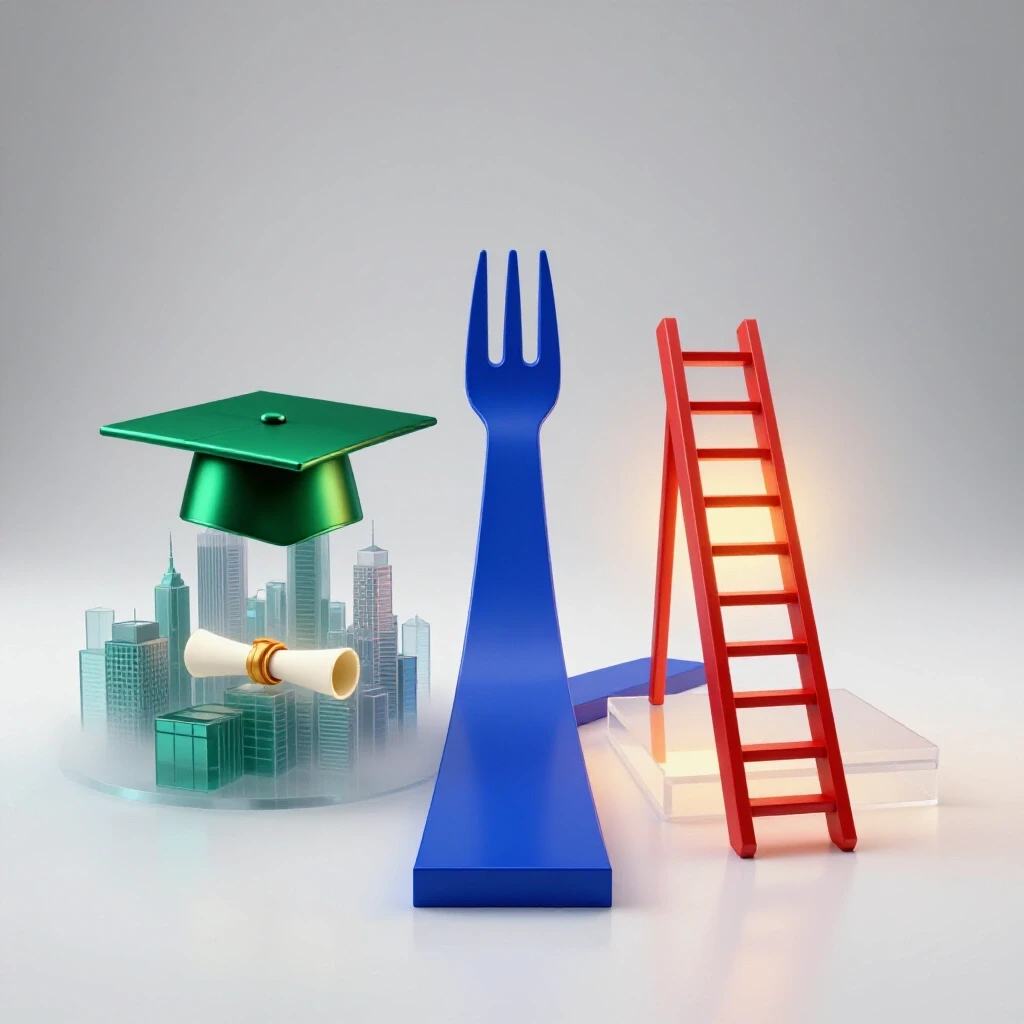 Forked path with glowing diploma toward misty city and bright career ladder, symbolizing GPA impact on job choices