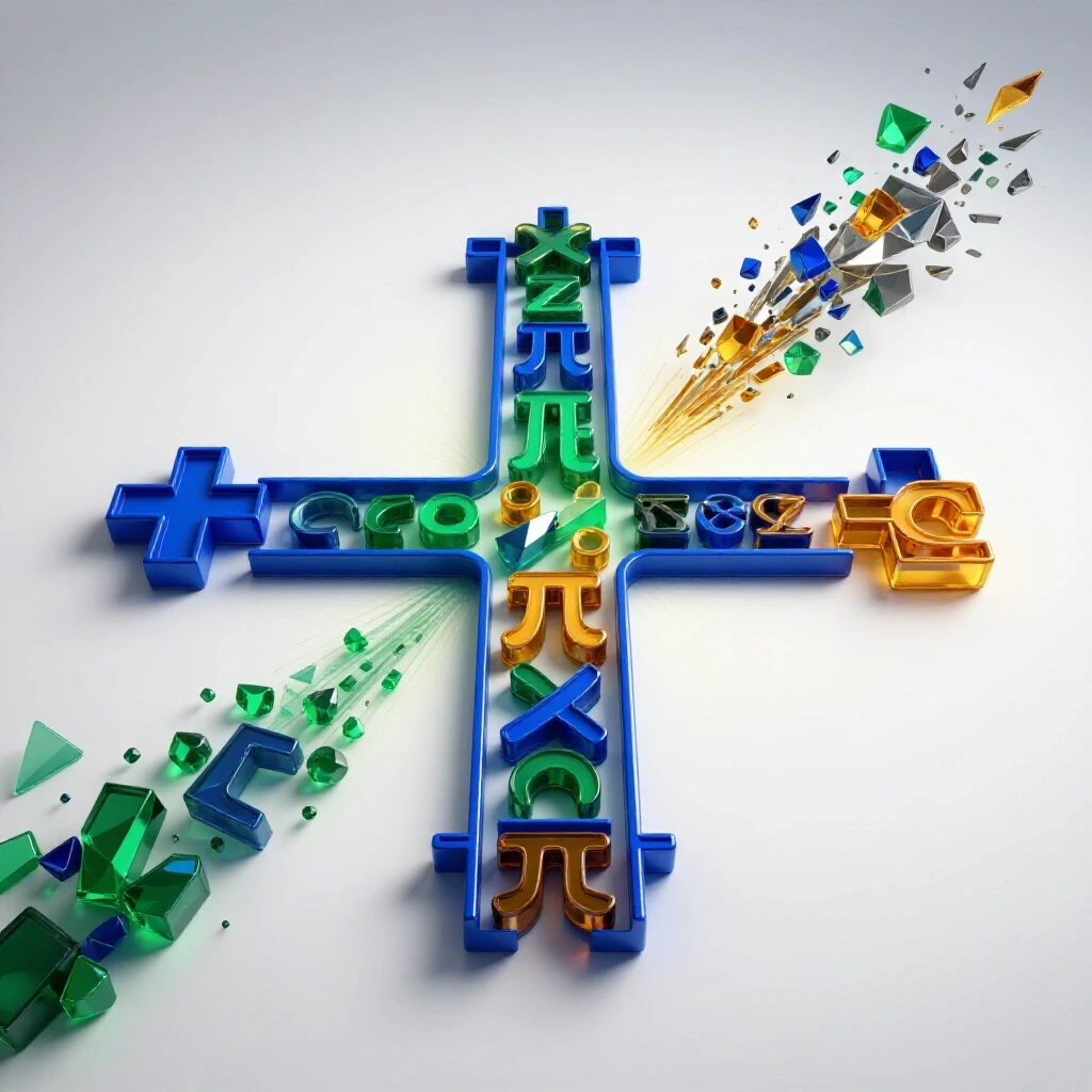 Geometric crossroads formed by bold mathematical symbols and shapes branching into open and abstract paths.
