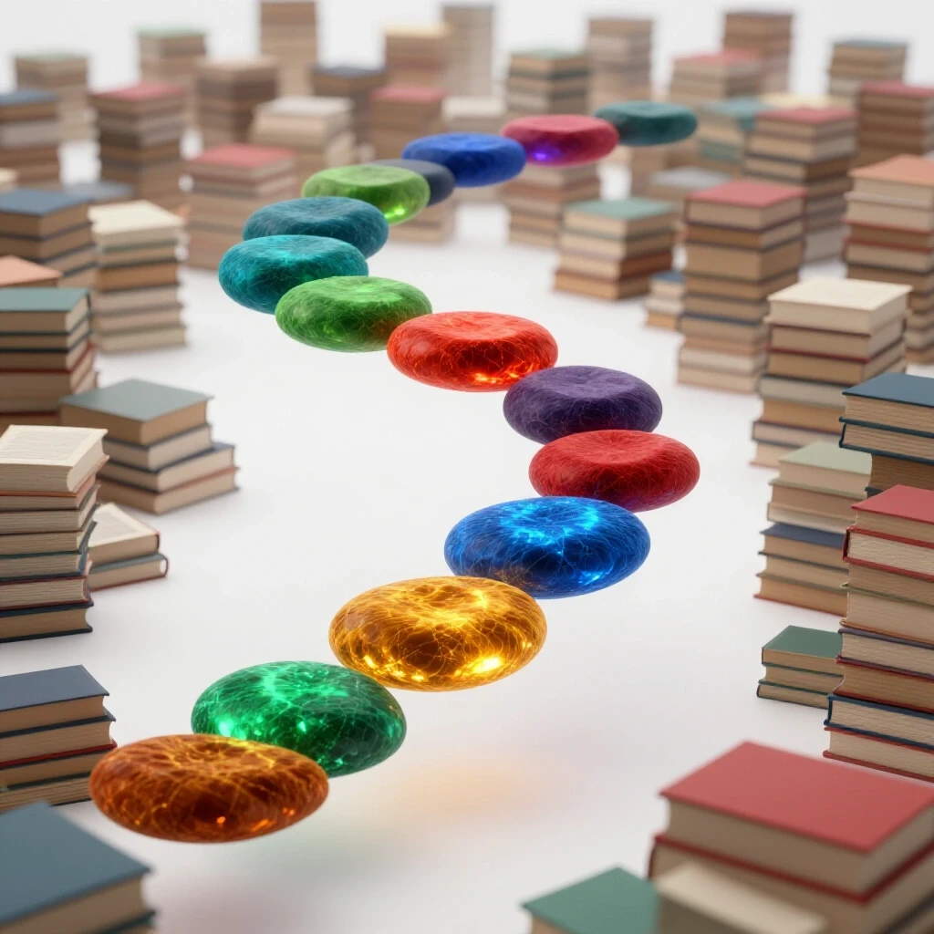 Vivid stepping stones glowing above blurred textbooks, symbolizing efficient microlearning pathways.