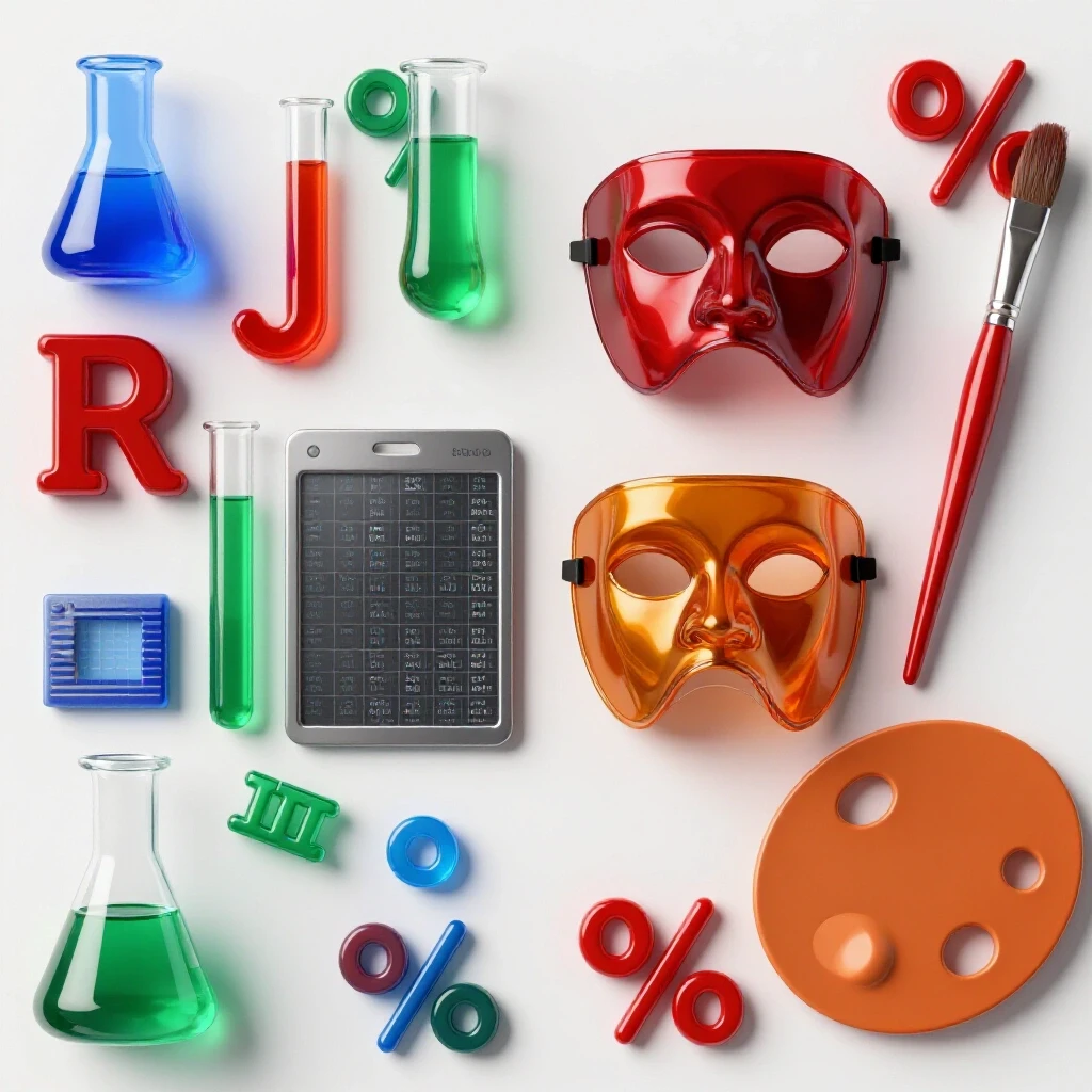 Split visual of scientific tools on one side and creative art symbols on the other with bright contrast.