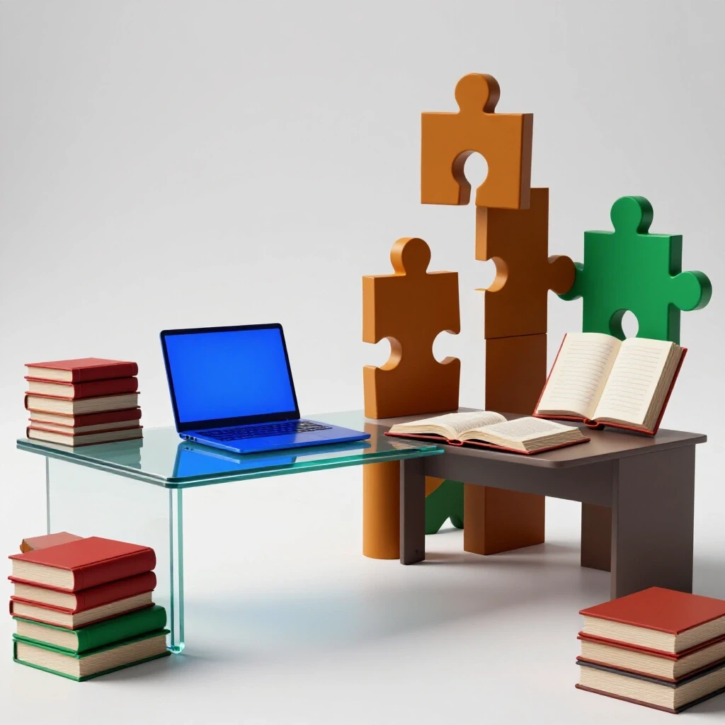 Polished split-scene image showing a glowing laptop and books for online study next to collaborative classroom symbols.