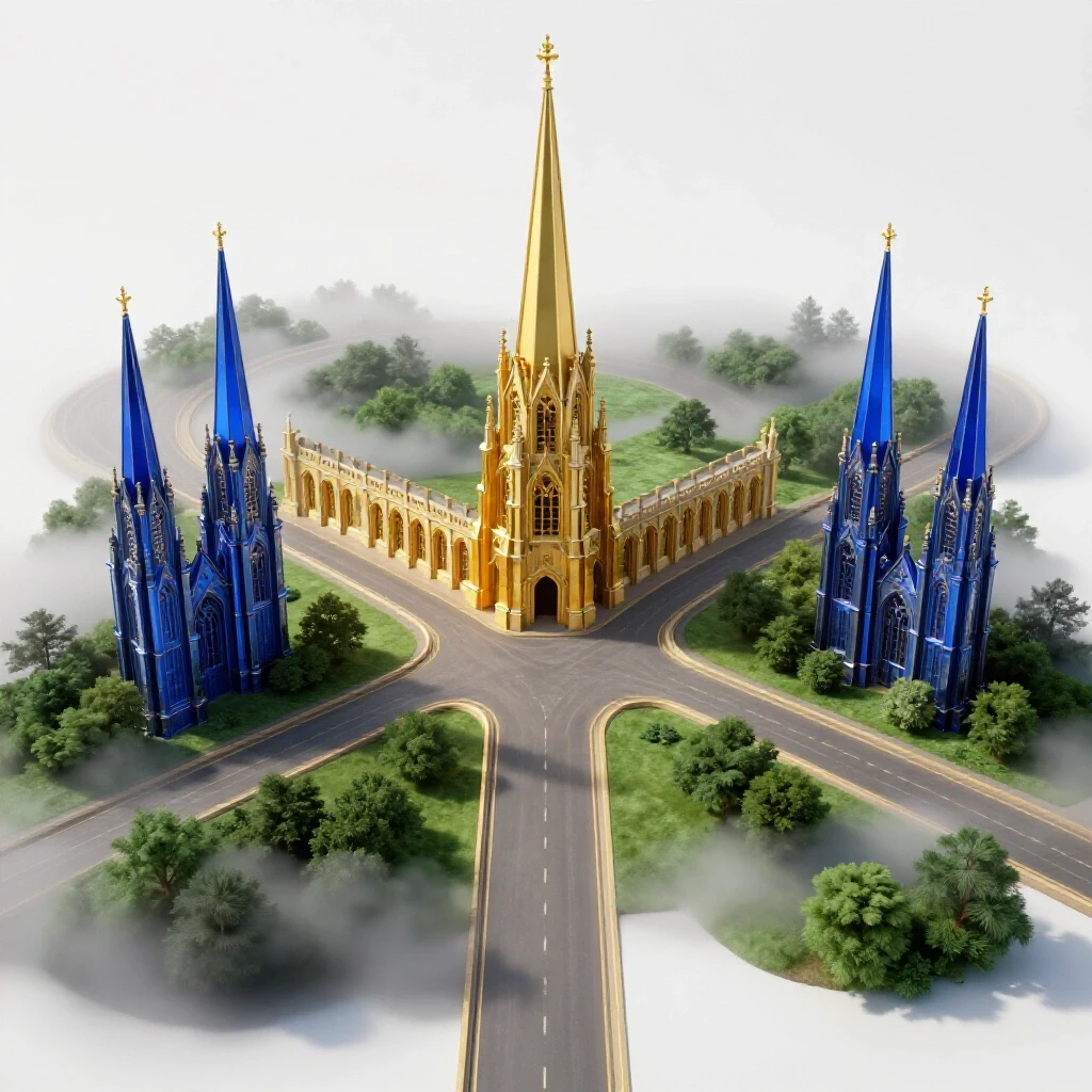 Two contrasting roads meet at a crossroads, one leading to glowing Oxford spires, the other into misty uncertainty