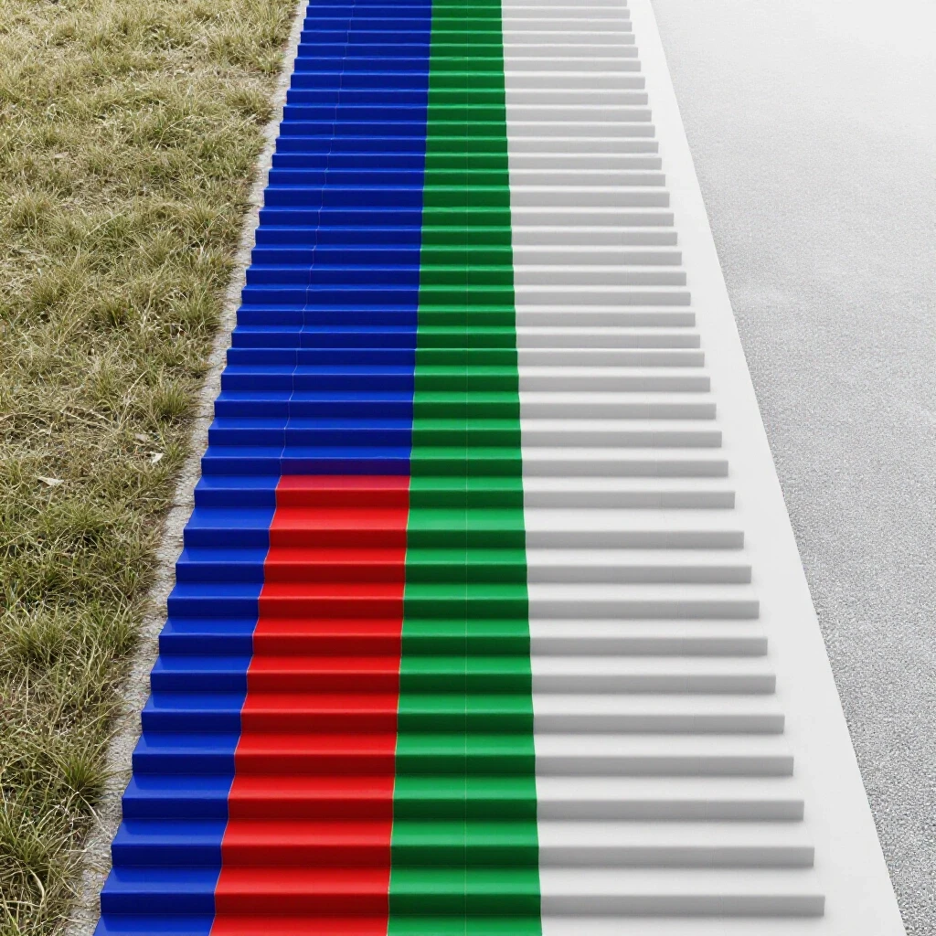 Split pathway with vivid colored graded steps on one side and a blurred minimal pathway on the other, against a bright background.