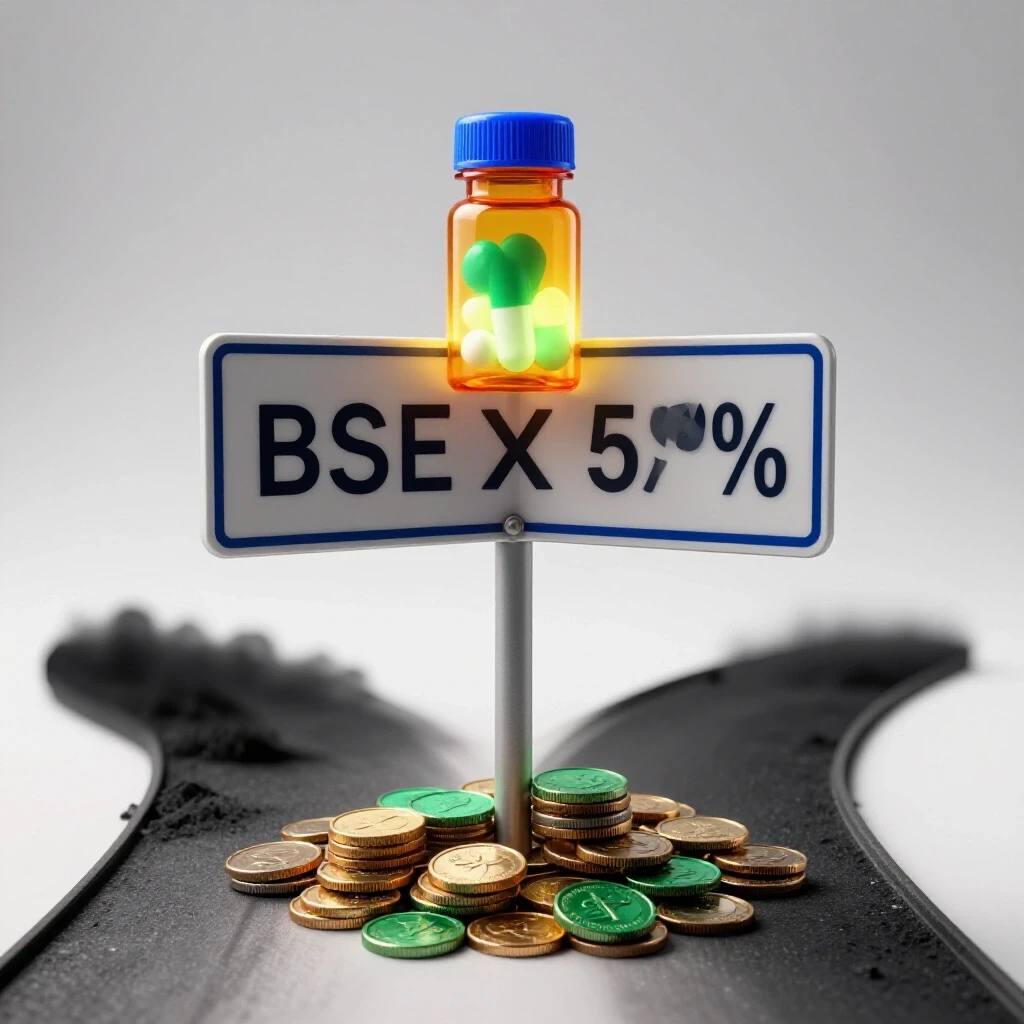 A crossroads sign points to a glowing pill bottle on coins and to a shadowy uncertain path, symbolizing varied salary outcomes for pharmacology graduates.