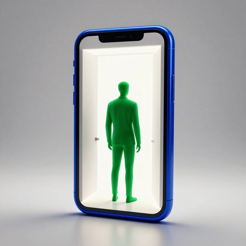 A faceless silhouette stands at the edge of a glowing phone-shaped portal, symbolizing opportunity and anticipation.