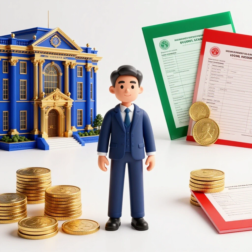 Split scene with grand private school building contrasted against gold coins and student loan documents on a bright background.