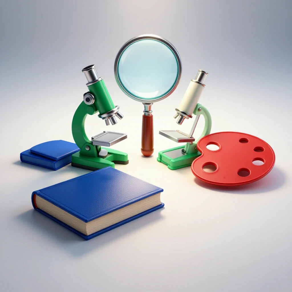Crossroads with academic icons and a central magnifying glass under bright studio lighting, symbolizing program review choices.