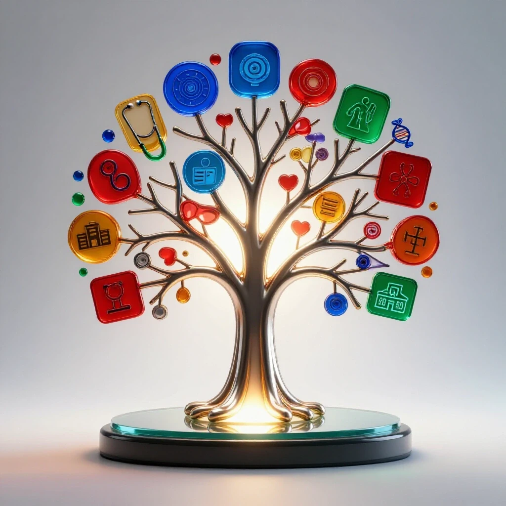 Illuminated X-ray morphs into a vibrant tree of healthcare icons, branching into various medical careers.