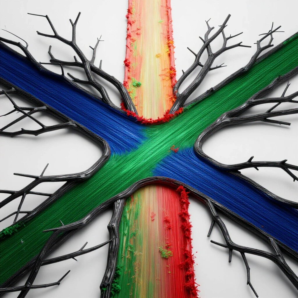 A vibrant crossroads scene with one dark, twisted path contrasting a bright, hopeful route against a luminous white background.
