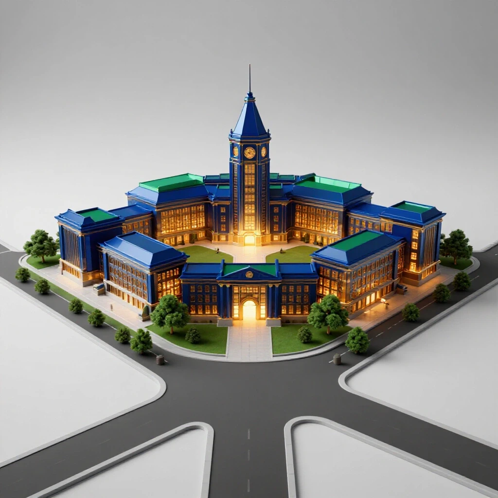 A crossroads with one path leading to a glowing, colorful university campus and another fading into uncertainty, set on a bright background.