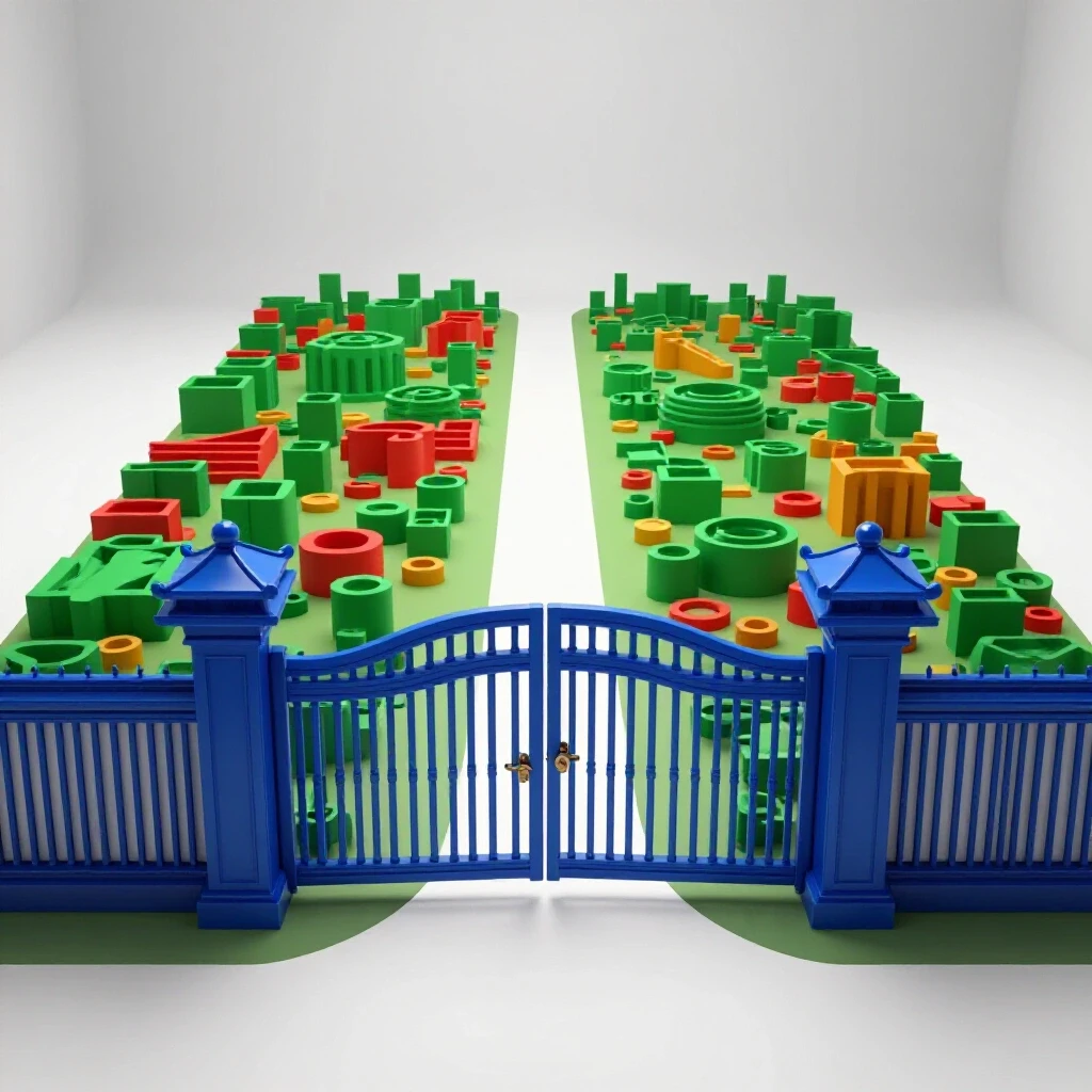 A forked path with a closed blue school gate on one side and an open, colorful landscape of opportunities on the other.