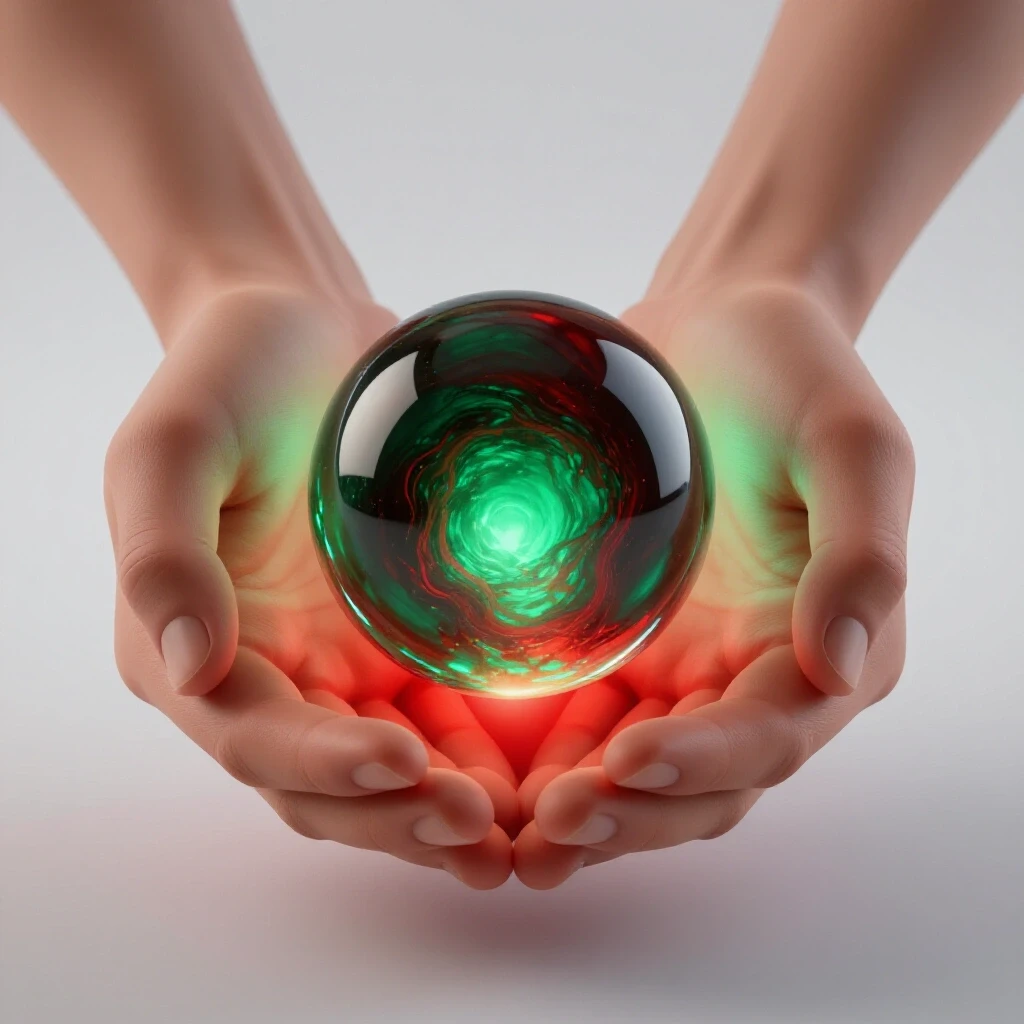 Cupped hands hold a glowing healing light above reddened skin, symbolizing burn recovery and hope.