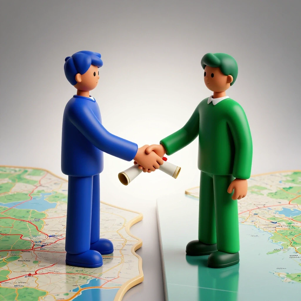Two colorful student figures shaking hands with diplomas across a stylized state border on a bright background.