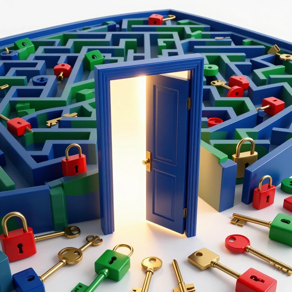 Open glowing door surrounded by colorful locks and keys, symbolizing access to tuition waivers.
