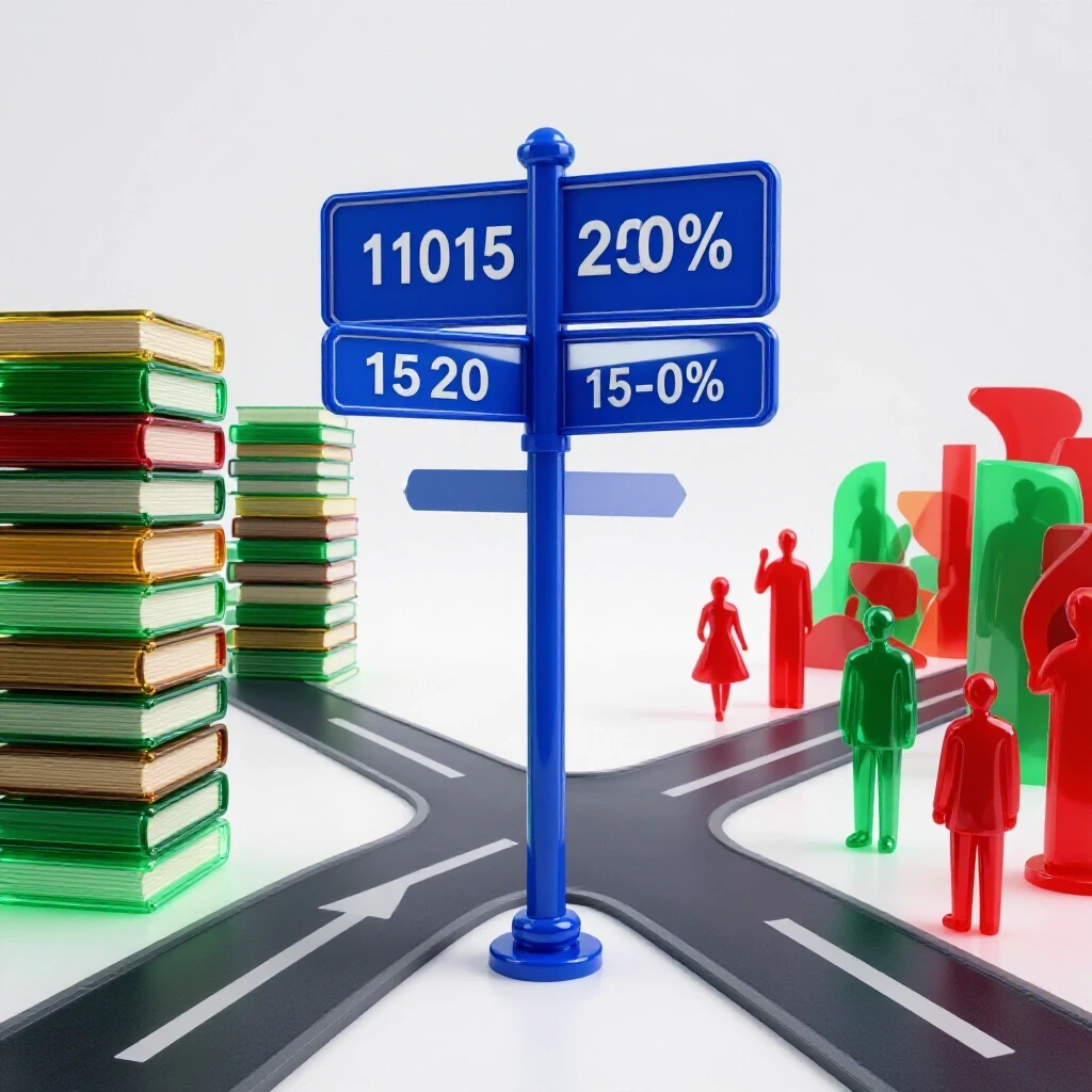 Glossy crossroads signpost with glowing books on one path and a vibrant social scene on the other, set in bright lighting.