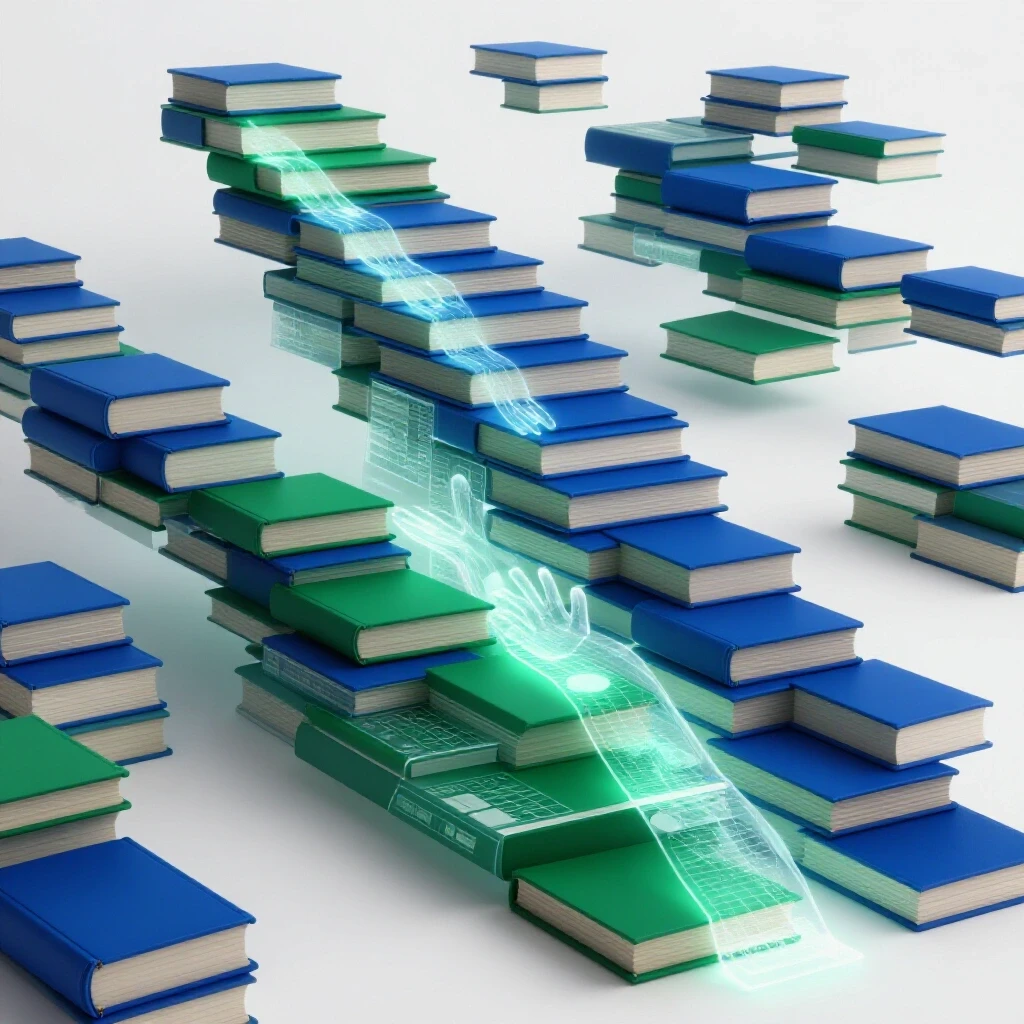 Glossy books and charts form ascending steps with glowing guiding hands, symbolizing data-driven student support.